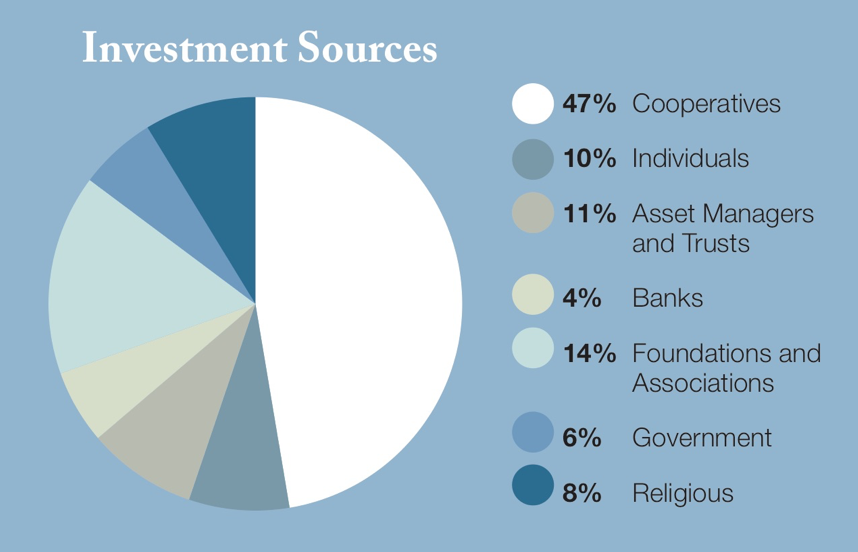 Pie chart of Shared Capital's funding sources.