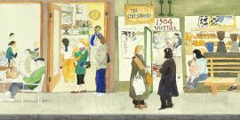 Drawing of exterior of the Cheeseboard Collective.