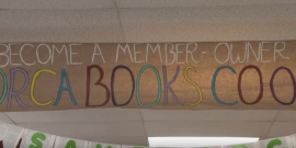 Banner reading "Become a member-owner with Orca Books Co-op