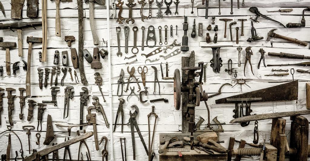 Wall of hand tools. Photo by Lachlan Donald.