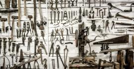 Wall of hand tools. Photo by Lachlan Donald.